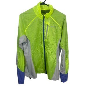Marmot Full Zip Windbreaker Jacket Womens Size Large Neon Green Thumb Holes